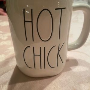 Rae Dunn Hot Chick white mug with baby pink inside